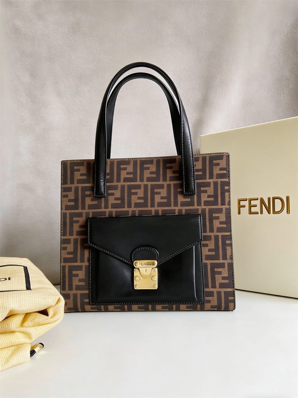 Fendi Vintage Zucca Flip Lock Tote